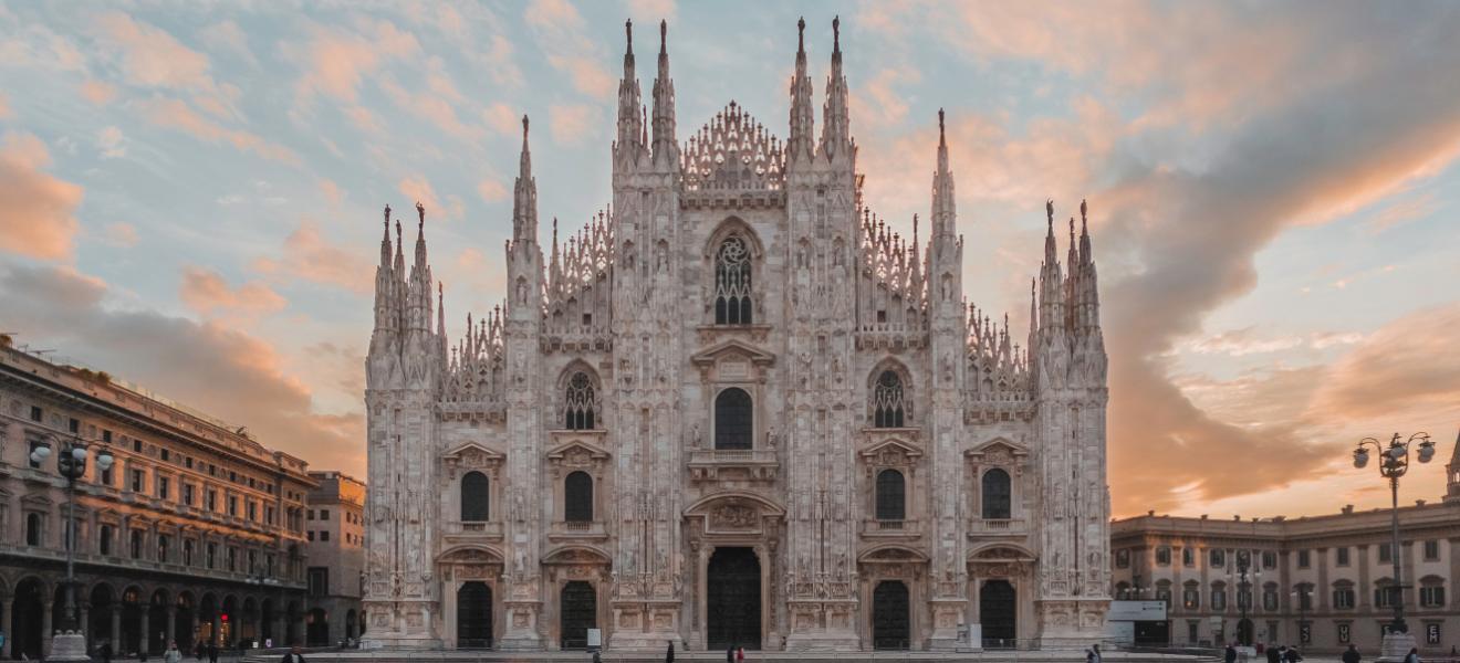 Milan Duomo facade seen from Piazza del Duomo