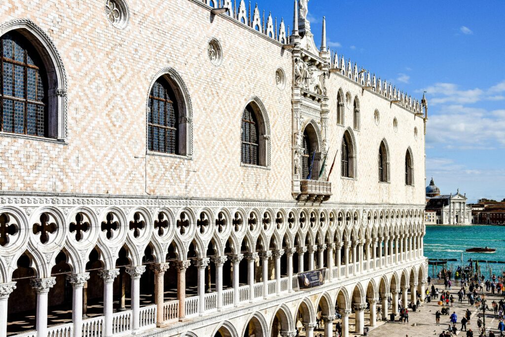 Stunning view of the Doge's Palace in Venice, showcasing Venetian Gothic architecture.