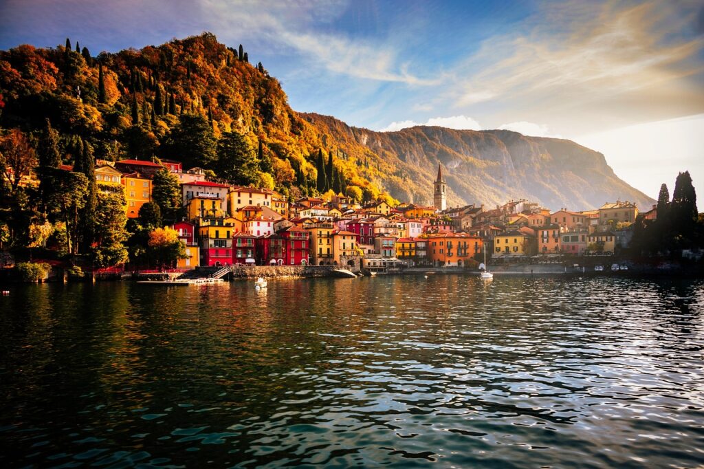 varenna, autumn, italy, como, lake como, lake, mountain, village, scenery, nature, sunrise
