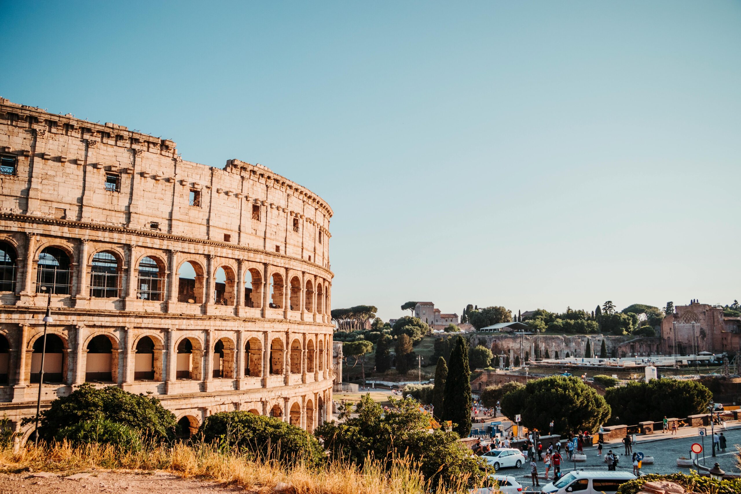 The Colosseum in Rome seen from the surrounding streets