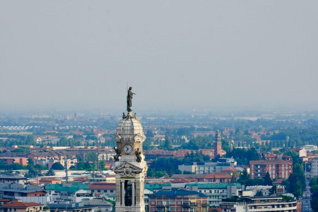 A stunning view of Bergamo showcasing a prominent tower against the city's backdrop.