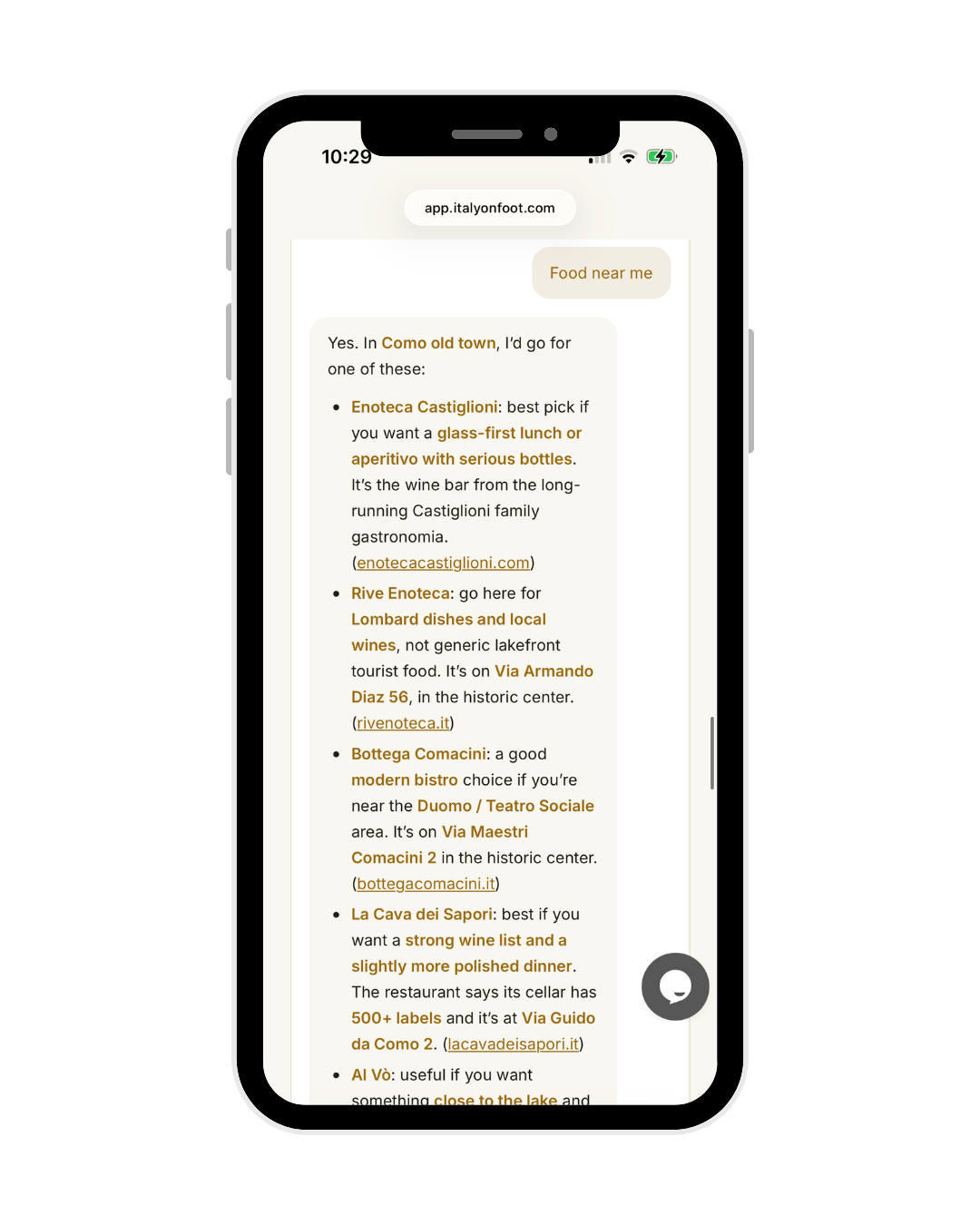 Italy on Foot Concierge finding food nearby