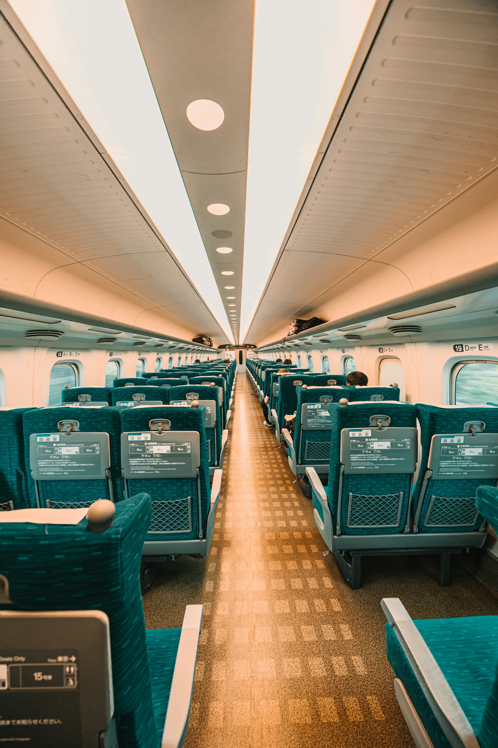 Empty seats inside a modern high-speed train carriage