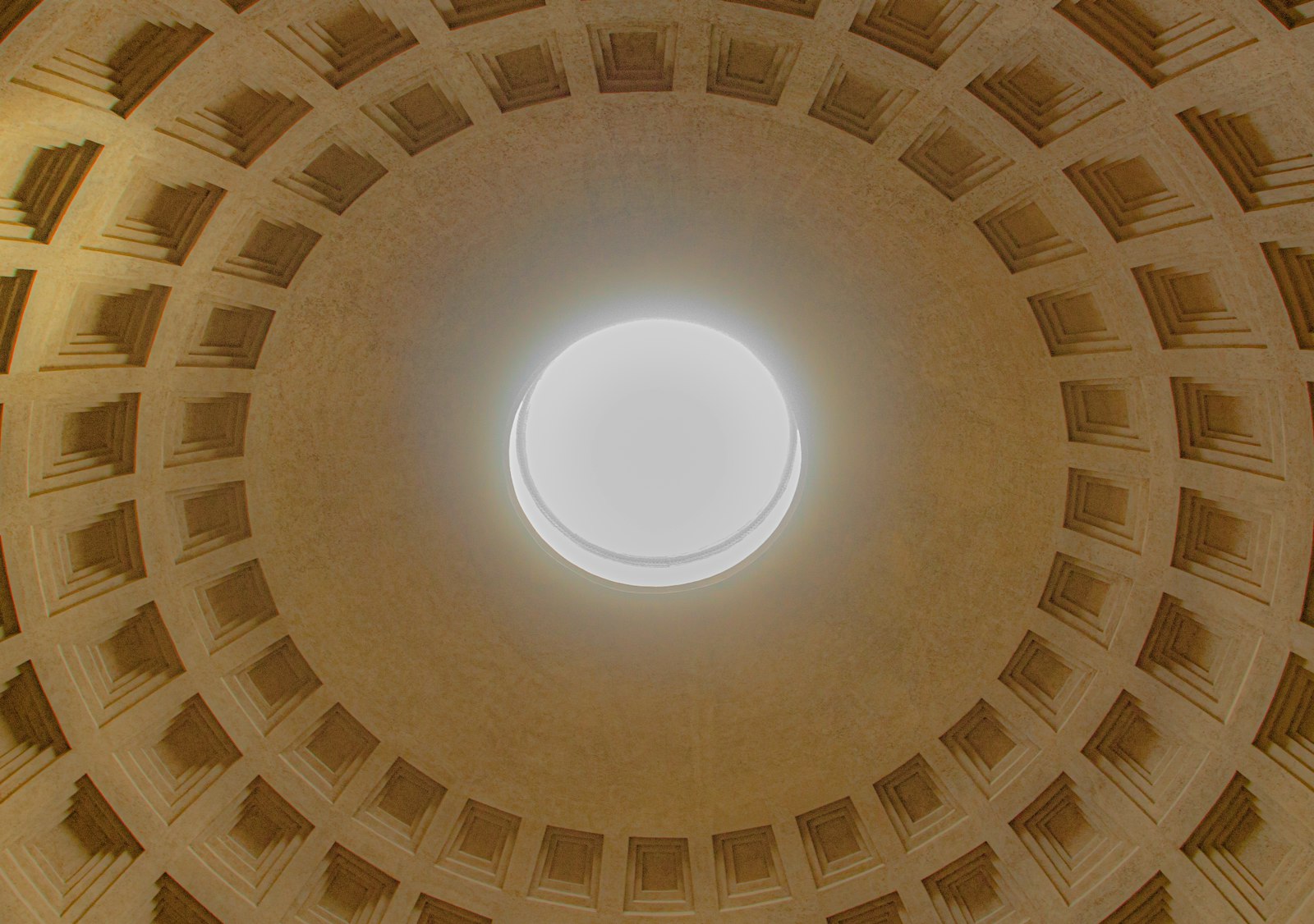 View up to the coffered dome and oculus of the Pantheon