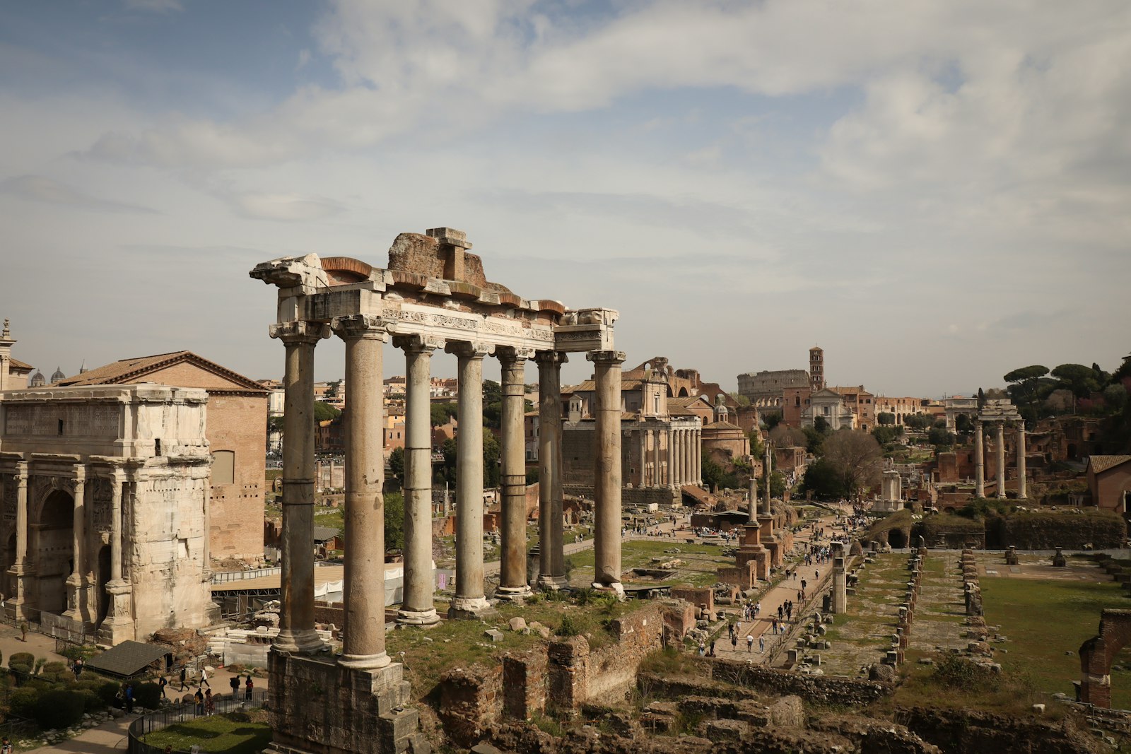 Ruins of the Roman Forum seen from a raised viewpoint