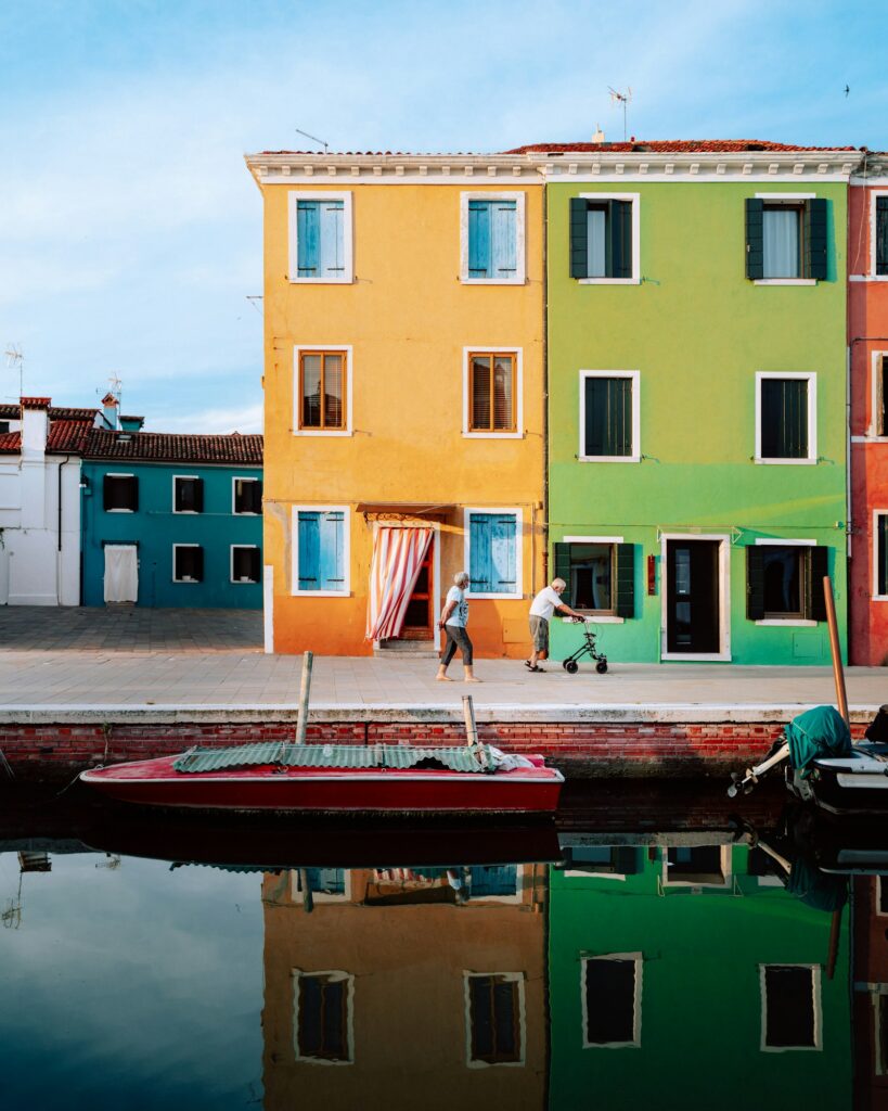 Colourful houses beside a canal on Burano