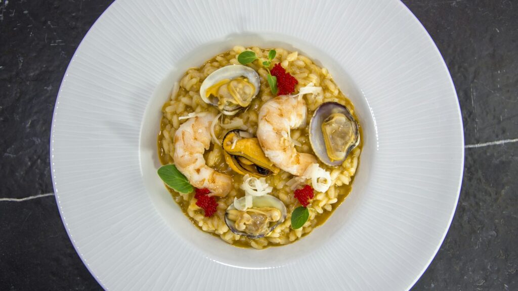 Plate of seafood risotto